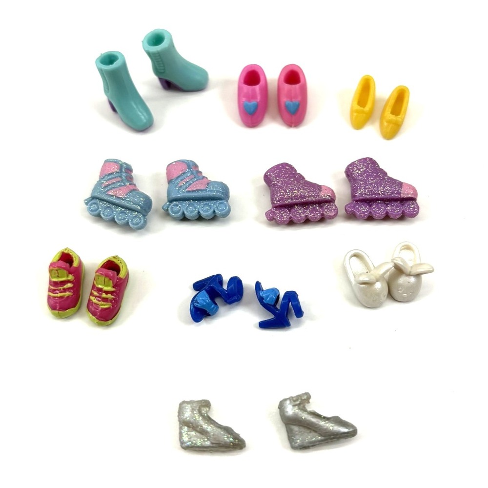 Polly Pocket Doll Accessory Lot; 9 Pair Shoes Boots Slippers Skates VGC